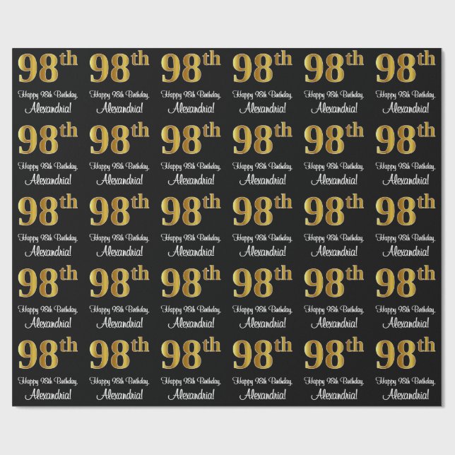 98. Geburtstag: Elegante Luxury Imitate Gold Look  Geschenkpapier (Flach)