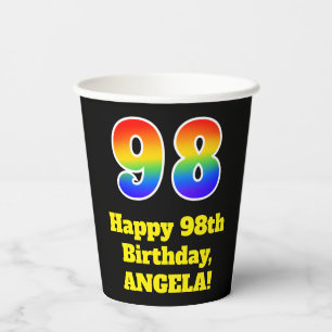 98. Geburtstag: Farbenfroh, Spaß, Spannung, Regenb Pappbecher
