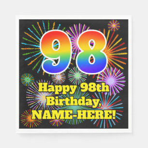 98. Geburtstag: Fun Fireworks Muster + Regenbogen  Serviette