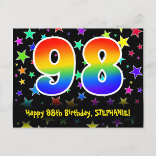 98. Geburtstag: Fun Stars Muster, Regenbogen 98, N Postkarte