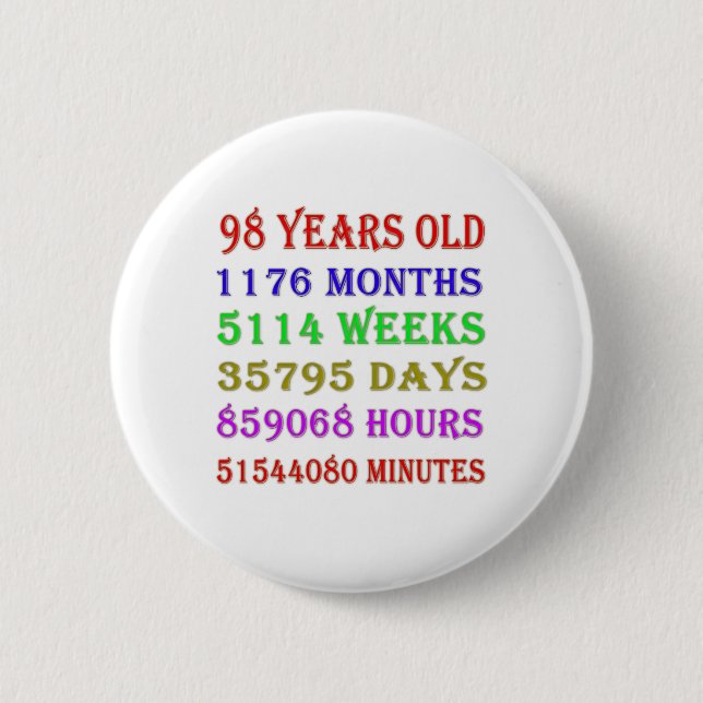 98. Geburtstag - Meilensteine Button (Vorderseite)