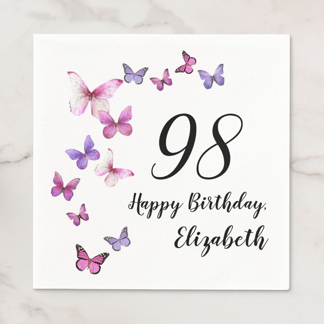 98. Geburtstag Rosa Lila Schmetterlinge  Serviette (Von Creator hochgeladen)