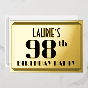 98. Geburtstagsfeier: Art Deco-Look „98“ und Name Folieneinladung