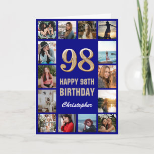 98. Happy Birthday Navy Blue & Gold Foto Collage Karte