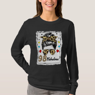 98 Jahre alt Fabulous Messy Bun Leopard 1924 Gebur T-Shirt