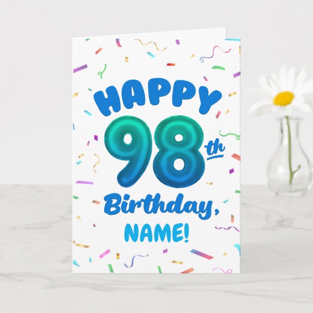 98th Balloon Number Custom Name Birthday Card Karte (Kleine Pflanze)