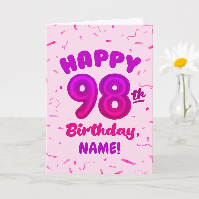 98th Balloon Number Custom Name Birthday Card Karte (Kleine Pflanze)
