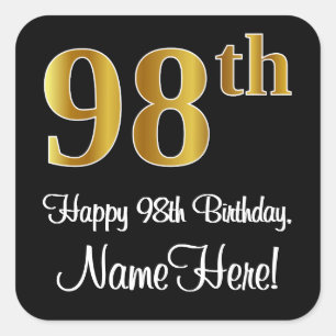 98th Birthday – Elegant Luxurious Faux Gold Look # Quadratischer Aufkleber