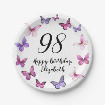 98th Birthday Pink Purple Butterflies