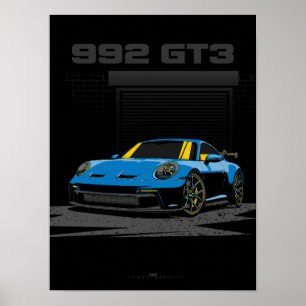 992 GT3 Blue Illustration Art Poster