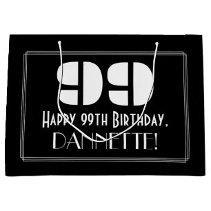 99. Geburtstag ~ Art Deco Look "99" + Name Große Geschenktüte