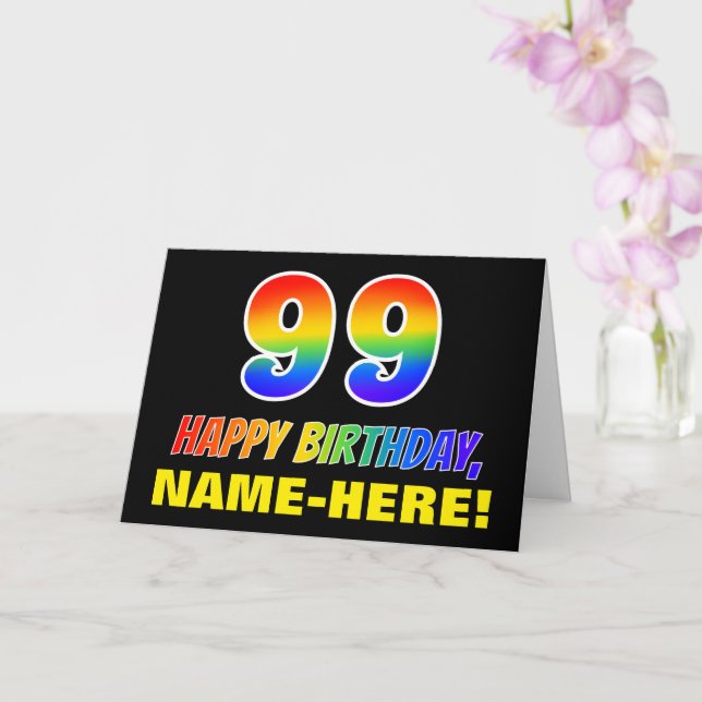99. Geburtstag: Bold, Fun, Simple, Rainbow 99 Karte (Orchidee)