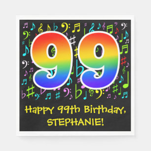 99. Geburtstag - Farbige Musiksymbole, Regenbogen Serviette