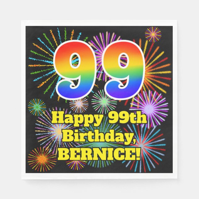 99. Geburtstag: Fun Fireworks Pattern + Rainbow 99 Serviette (Vorderseite)