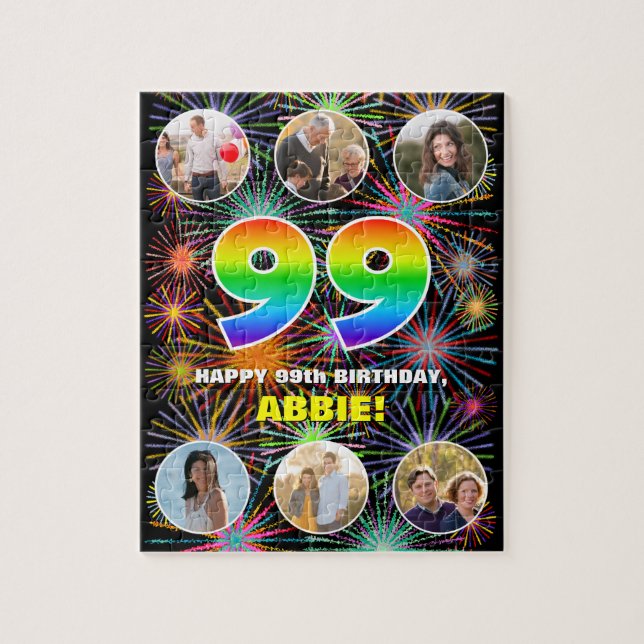 99. Geburtstag: Fun Rainbow #, Individuelle Name + Puzzle (Vertikal)