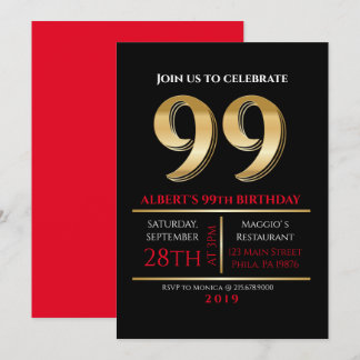 99. Geburtstag Gold Black Party Einladung
