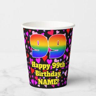 99. Geburtstag: Liebende Herzen Muster, Regenbogen Pappbecher