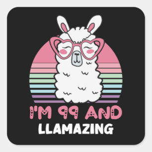 99. Geburtstag Llamazing Llama 99 Jahre alt Geburt Quadratischer Aufkleber