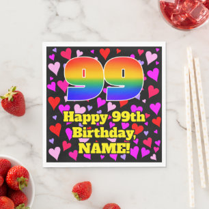 99. Geburtstag: Loving Hearts Pattern, Regenbogen Serviette