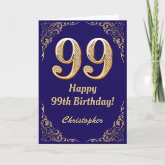 99. Geburtstag Navy Blue und Gold Glitzer Frame Karte