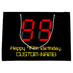 99. Geburtstag: Red Digital Clock Style "99" + Nam Große Geschenktüte