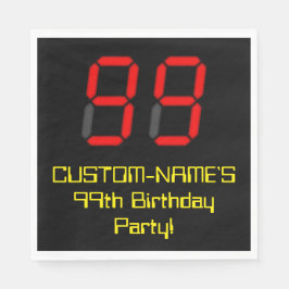 99. Geburtstag: Red Digital Clock Style "99" + Nam Serviette