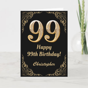 99. Geburtstag Schwarz-Gold-Glitzer-Rahmen Karte