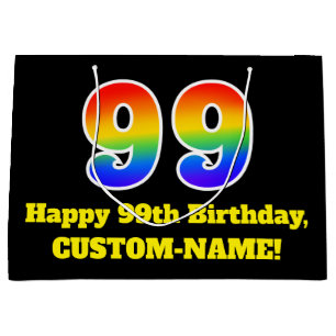 99. Geburtstag ~ Spaß, farbenfroh, lebhaft, Regenb Große Geschenktüte