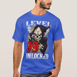 99. Geburtstagskelett des Gamers Level 99 Entsperr T-Shirt