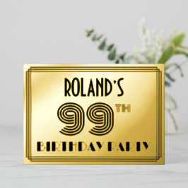 99. Geburtstagsparty — Art Deco Style "99" & Name Folieneinladung