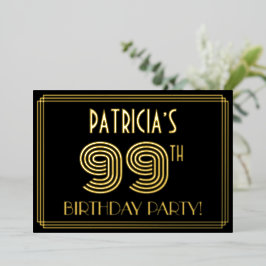 99. Geburtstagsparty — Art Deco Style "99" + Name Folieneinladung