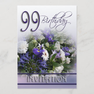 99. Geburtstagsparty Einladung - Blaues Bouquet
