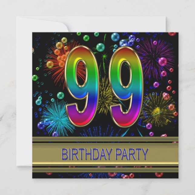 99. Geburtstagsparty Einladung mit Blasen (Vorderseite)