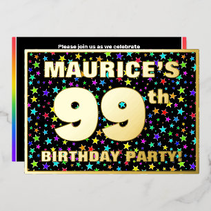 99. Geburtstagsparty — Fun, farbenfrohe Sternenmus Folieneinladung