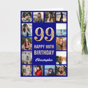 99. Happy Birthday Navy Blue & Gold Foto Collage Karte