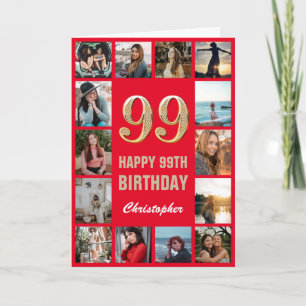 99. Happy Birthday Rot und Gold Foto Collage Karte