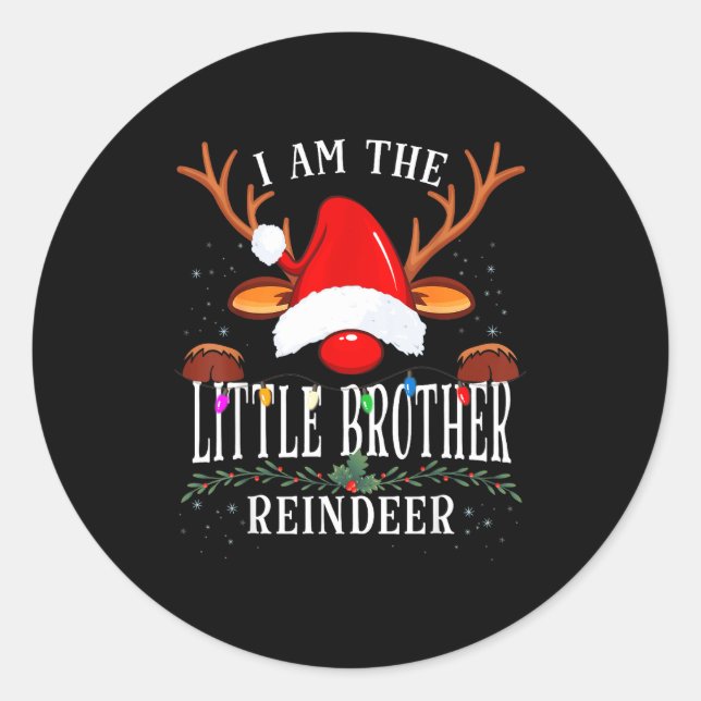 99 I Am The Little Brother Reindeer Christmas Fami Runder Aufkleber (Vorderseite)