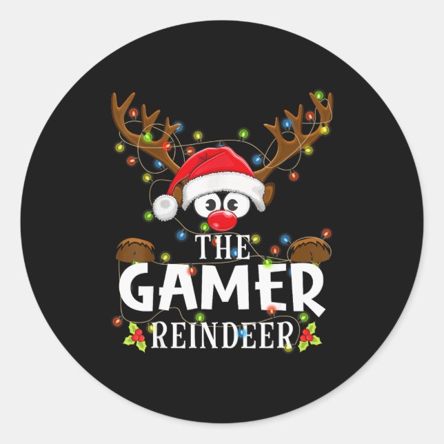 99 Matching Christmas The Gamer Reindeer Pajama  Runder Aufkleber (Vorderseite)
