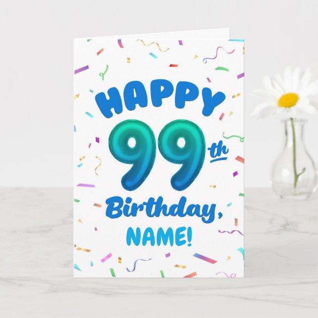 99th Balloon Number Custom Name Birthday Card Karte (Kleine Pflanze)