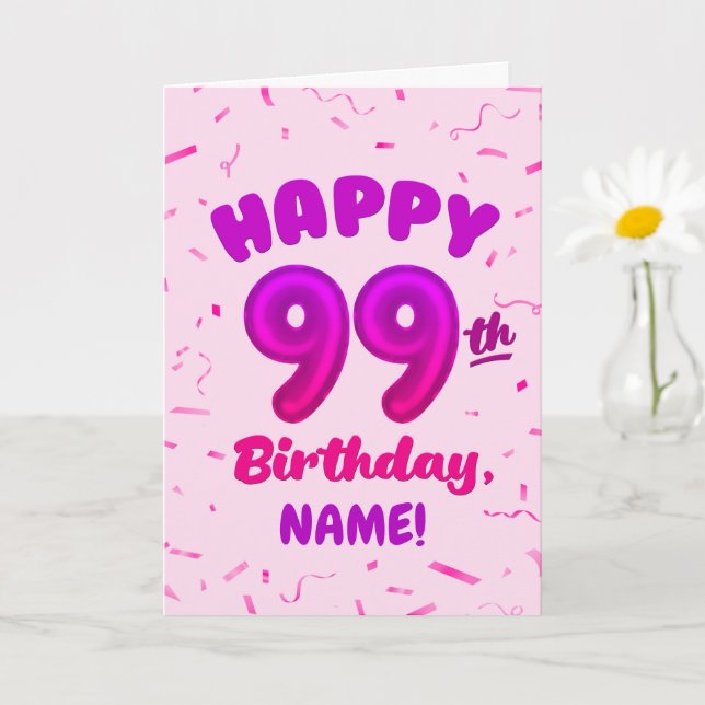 99th Balloon Number Custom Name Birthday Card Karte (Kleine Pflanze)