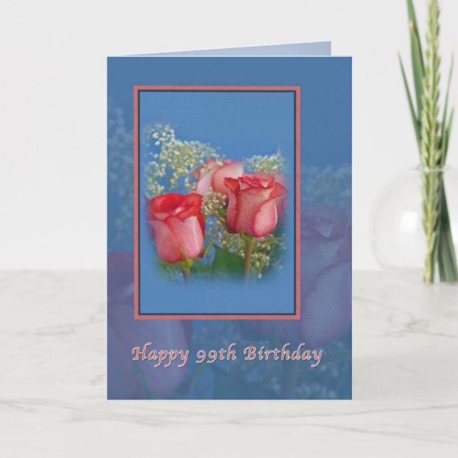 99th Birthday Card with Red Roses Karte (Vorderseite)