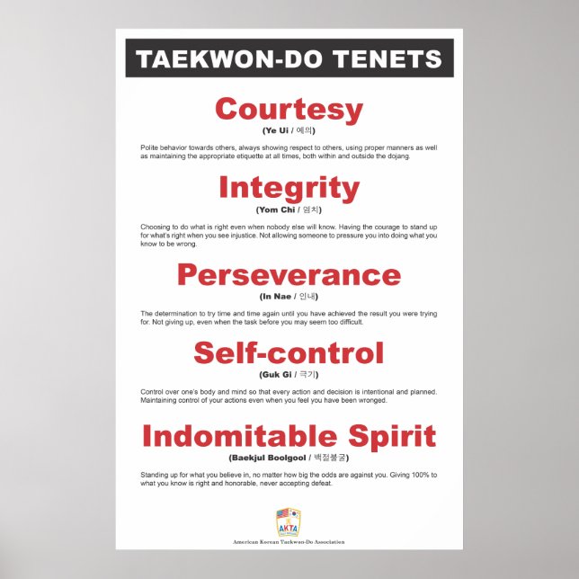 9-1 AKTA Taekwon-Do Tenets Poster (Vorne)