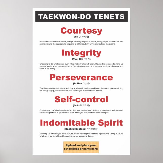 9-3 Anpassbare Taekwon-Do-Tenets-Poster Poster (Vorne)