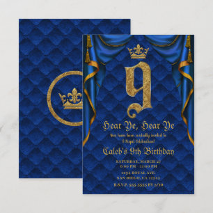 9. 9. Geburtstagsfeier Royal Blau Goldene Krone Einladung