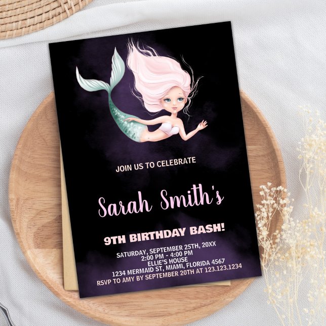 9. Blond Mermaid Geburtstag Einladungen (9th Blond Mermaid Birthday Invitations)