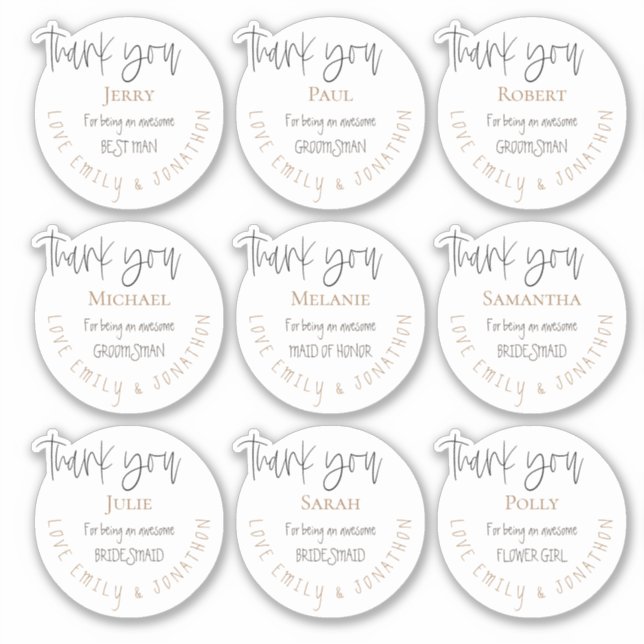 9 Brautparty "Name dank Meldung an Einzelpersonen" Aufkleber (Vorderseite)