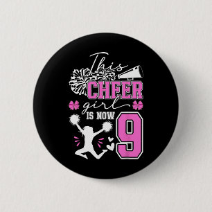 9. Cheer Geburtstagsfeier 9 Jahre alte Cheerleader Button