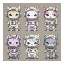 9 Chibi Astronaut Kittens Space Crew Fotodruck