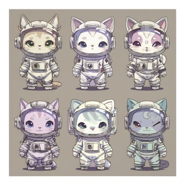 9 Chibi Astronaut Kittens Space Crew Fotodruck (Vorne)