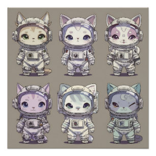 9 Chibi-Astronauten-Kätzchen Weltraum-Crew Poster